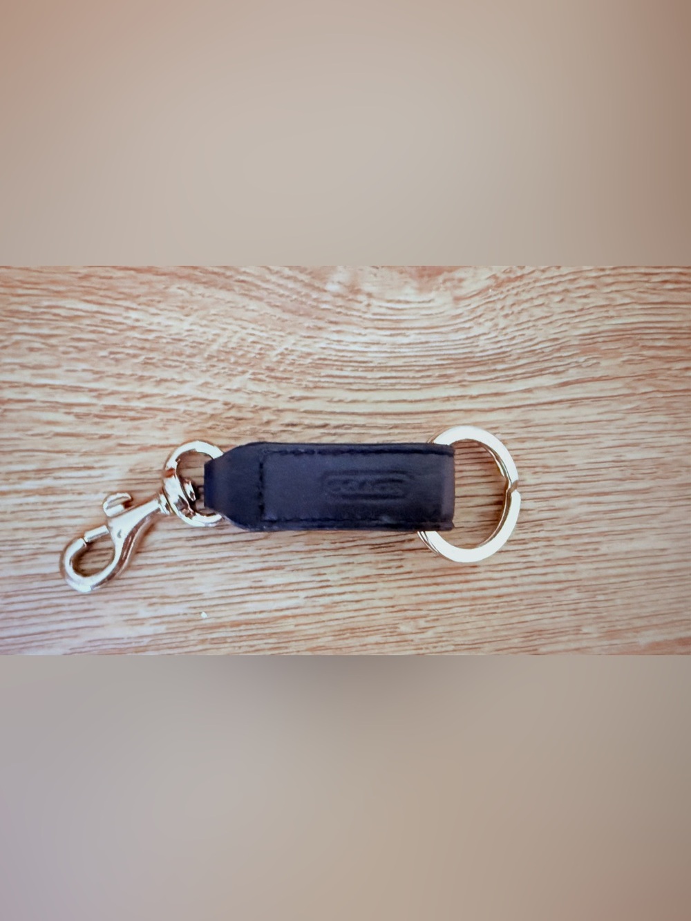 Coach Black Leather Strap key chain with Embossed Logo